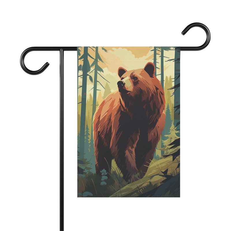 Grizzly Bear In The Forest In Fall Design Garden & House Flag Banner