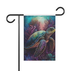 Sea Turtle Surrounded By Aquatic Foliage Design Garden & House Flag Banner