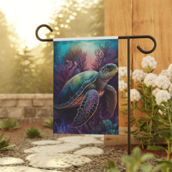 Sea Turtle Surrounded By Aquatic Foliage Design Garden & House Flag Banner