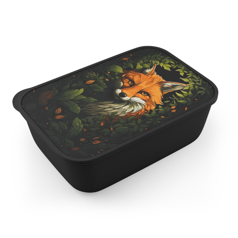 Fox Surrounded By Leaves Eco-Friendly Bento Box with Band and Utensils