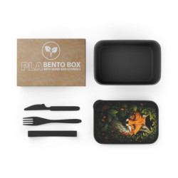 Fox Surrounded By Leaves Eco-Friendly Bento Box with Band and Utensils