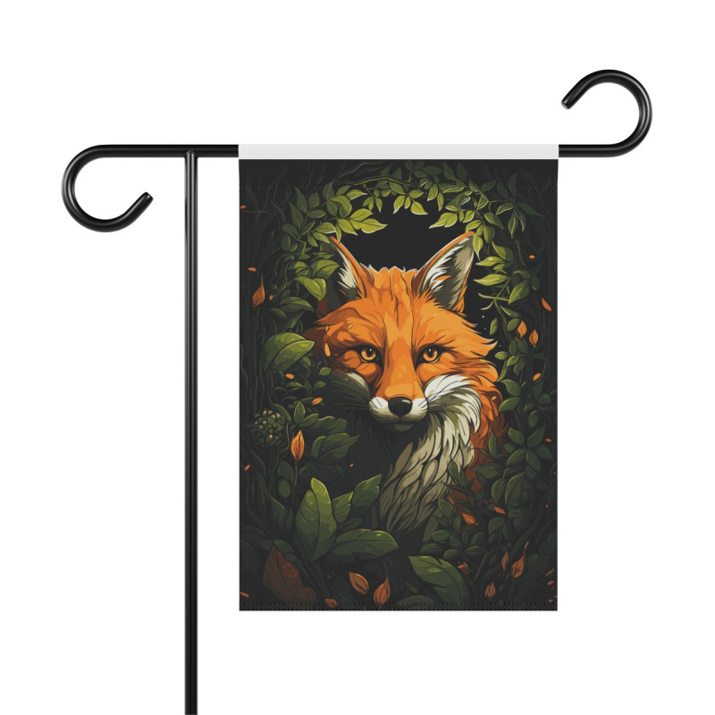 Fox Surrounded By Leaves Design Garden & House Flag Banner