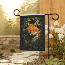 Fox Surrounded By Leaves Design Garden & House Flag Banner