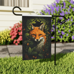 Fox Surrounded By Leaves Design Garden & House Flag Banner