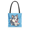 A Cute Kawaii Siberian Husky on a Blue Background Tote Bag