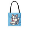 A Cute Kawaii Siberian Husky on a Blue Background Tote Bag