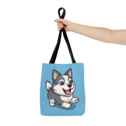 A Cute Kawaii Siberian Husky on a Blue Background Tote Bag