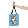 A Cute Kawaii Siberian Husky on a Blue Background Tote Bag