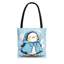 A Cute Kawaii Penguin Wearing A Coat Tote Bag