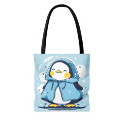 A Cute Kawaii Penguin Wearing A Coat Tote Bag