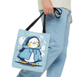 A Cute Kawaii Penguin Wearing A Coat Tote Bag