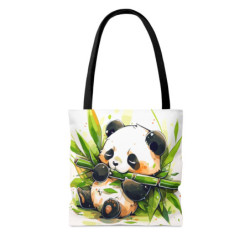 A Cute Kawaii Panda Eating Bamboo Tote Bag