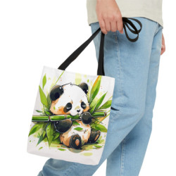 A Cute Kawaii Panda Eating Bamboo Tote Bag