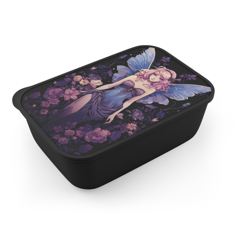 Purple Themed Fairy Artwork - Eco-Friendly Bento Box with Band and Utensils