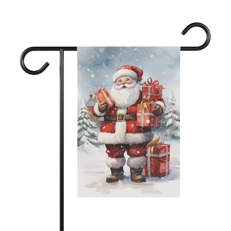 Santa Claus Father Christmas With Christmas Gifts Garden & House Flag Banner