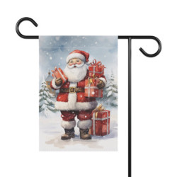 Santa Claus Father Christmas With Christmas Gifts Garden & House Flag Banner