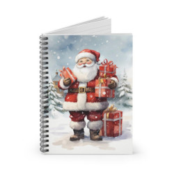 Santa Claus Father Christmas With Christmas Gifts - Spiral Notebook - Ruled Line, 8" x 6"