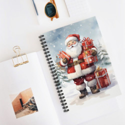 Santa Claus Father Christmas With Christmas Gifts - Spiral Notebook - Ruled Line, 8" x 6"