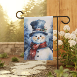 Happy Winter Snowman in the Snow Garden & House Flag Banner