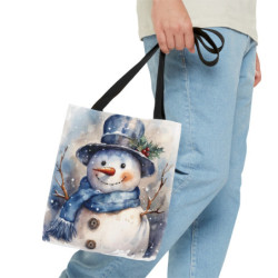 Snowman in Winter Christmas Portrait - Tote Bag