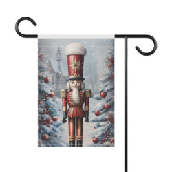 Christmas Nutcracker Soldier In The Snow Garden & House Flag Banner