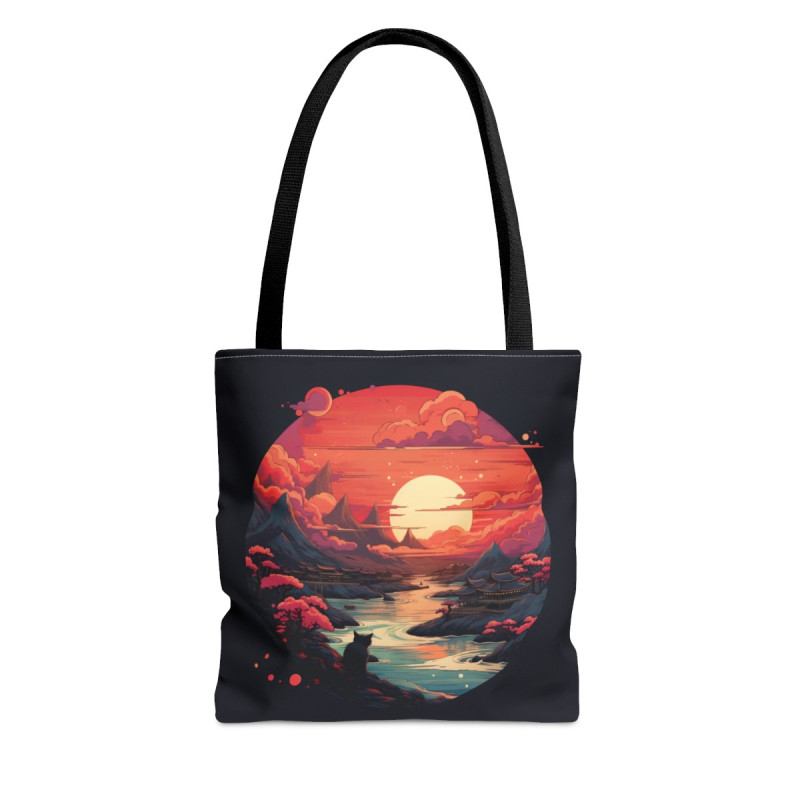 Cat On A Hill Looking Out At The Sunset - Tote Bag