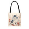 Cute Cat Surrounded by Red and White Flowers - Tote Bag