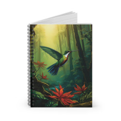 Vibrant Hummingbird Flying In The Forest- Spiral Notebook - Ruled Line, 8" x 6"