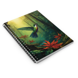 Vibrant Hummingbird Flying In The Forest- Spiral Notebook - Ruled Line, 8" x 6"