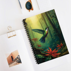 Vibrant Hummingbird Flying In The Forest- Spiral Notebook - Ruled Line, 8" x 6"