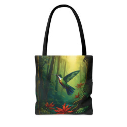 Vibrant Hummingbird Flying In The Forest - Tote Bag