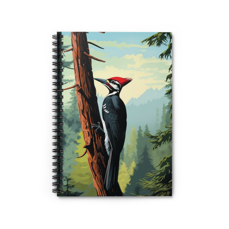 Pileated Woodpecker On A Tree  Spiral Notebook, Ruled Line, 8" x 6"