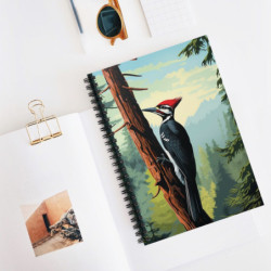 Pileated Woodpecker On A Tree  Spiral Notebook, Ruled Line, 8" x 6"