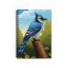 A Blue Jay Perched On A Tree Stump Spiral Notebook, Ruled Line, 8" x 6"