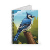 A Blue Jay Perched On A Tree Stump Spiral Notebook, Ruled Line, 8" x 6"