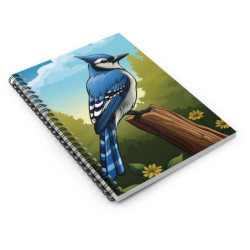 A Blue Jay Perched On A Tree Stump Spiral Notebook, Ruled Line, 8" x 6"