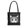 White and Grey Cute Cartoon Cat Peeking out of a Tote Bag