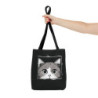 White and Grey Cute Cartoon Cat Peeking out of a Tote Bag