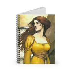 "Damsel Ophelia Touched By The Tempest" Pre Raphaelite Inspired Medieval Maiden Spiral Notebook - Ruled Line, 8" x 6"