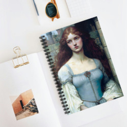 "Damsel Isolde Touched By Confusion" Pre Raphaelite Inspired Medieval Maiden Spiral Notebook - Ruled Line, 8" x 6"