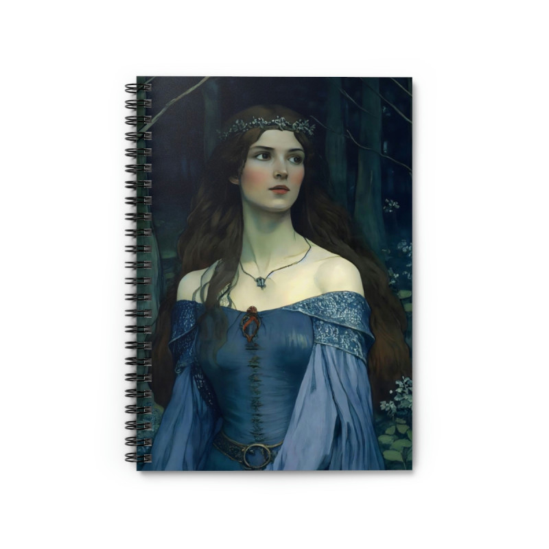 "Damsel Elaine Touched By Love" Pre Raphaelite Inspired Medieval Maiden Spiral Notebook - Ruled Line, 8" x 6"