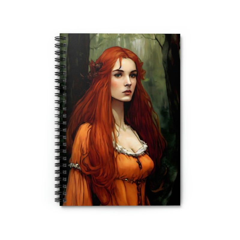 "Damsel Emma Touched By Envy" Pre Raphaelite Inspired Medieval Maiden Spiral Notebook - Ruled Line, 8" x 6"