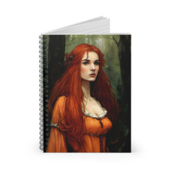 "Damsel Emma Touched By Envy" Pre Raphaelite Inspired Medieval Maiden Spiral Notebook - Ruled Line, 8" x 6"