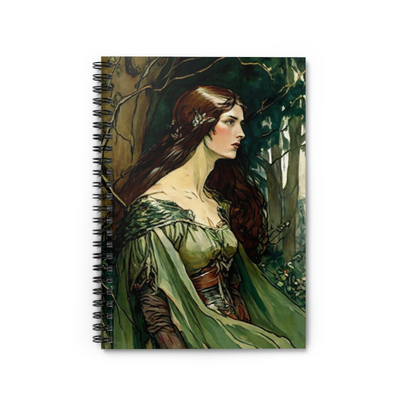 "Damsel Anna Touched By The Hunt" Pre Raphaelite Inspired Medieval Maiden Spiral Notebook - Ruled Line, 8" x 6"