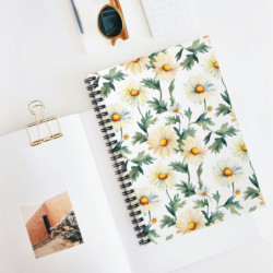 Daisy Pattern Spiral Notebook - Ruled Line, 8" x 6"