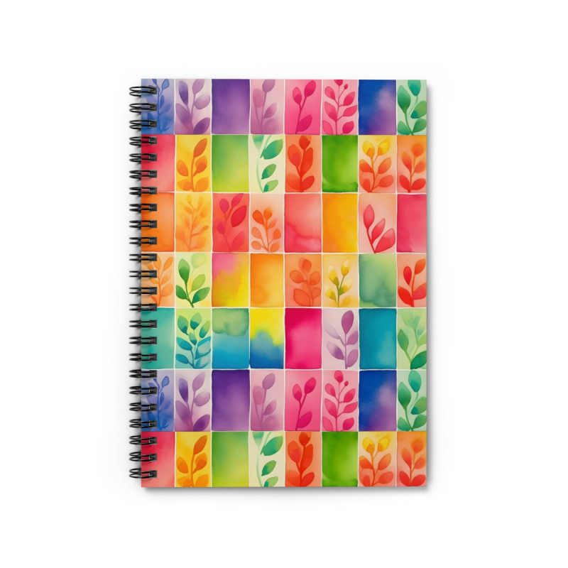 Rainbow Leaves Tiled Pattern Spiral Notebook - Ruled Line, 8" x 6"