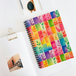 Rainbow Leaves Tiled Pattern Spiral Notebook - Ruled Line, 8" x 6"