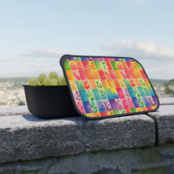 Rainbow Leaves Tiled Pattern Eco-Friendly Bento Box with Band and Utensils