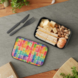 Rainbow Leaves Tiled Pattern Eco-Friendly Bento Box with Band and Utensils