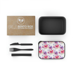 Purple and Pink Flowers Eco-Friendly Bento Box with Band and Utensils